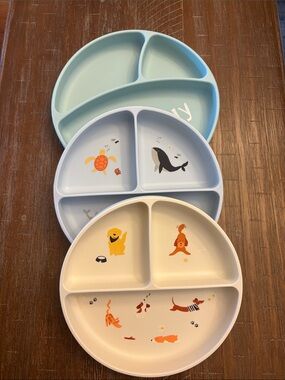 Bella Tunno Toddler Silicone Plate Bundle Of 3 Nautical, Animal Theme, GUC